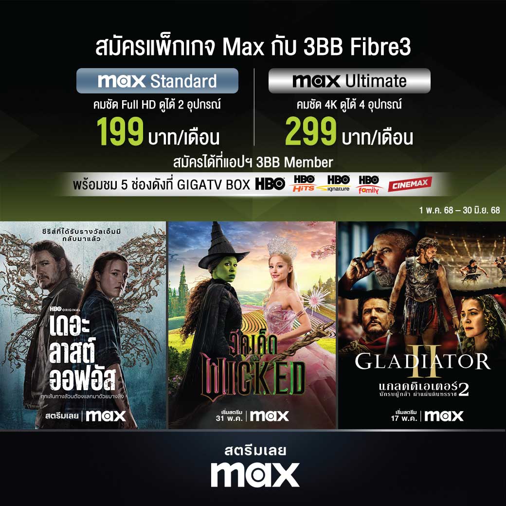 HBO MAX Package รายเดือน เริ่มต้น 199 บาท/เดือน